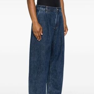 Neverseez Wide Leg Pleated Denim Jeans Blue Large
